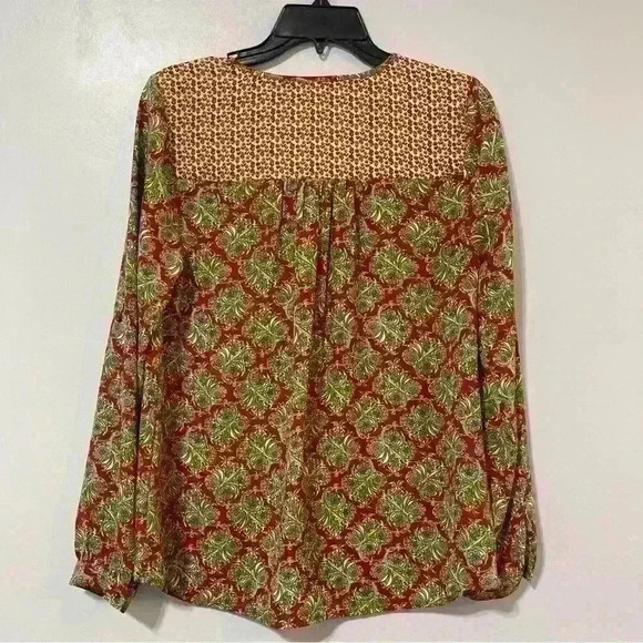 Daniel Rainn Womens S Red Brown Pattern Long Sleeve Boho Crochet Tassel Blouse - Picture 3 of 12